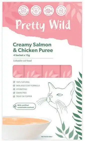Woolworths Pretty wild cat treats creamy puree 60g pk 4 x 15g offer