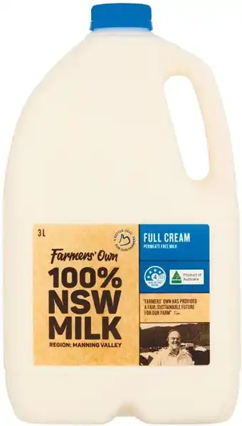 Woolworths Farmers’ own full cream milk 3 litre offer