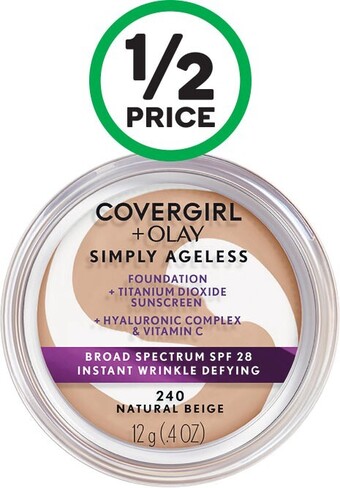 Woolworths Covergirl & olay simply ageless foundation 12g offer