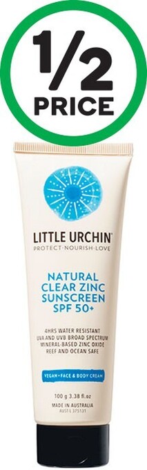 Woolworths Little urchin natural clear zinc sun spf50+ 100g~ offer