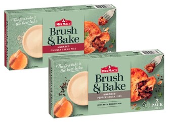 Coles Mrs mac's brush & bake pies 2 pack 400g offer