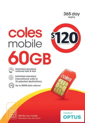 Coles Coles mobile $120 sim offer