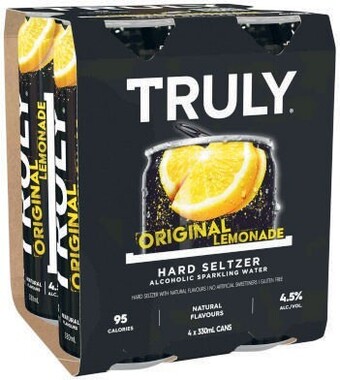 Coles Truly lemonade seltzer original lemon cans 4x330ml offer