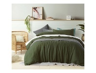 LivingStyles Vintage Design Homeware French Linen Quilt Cover Set, Queen, Olive offer