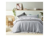 LivingStyles Vintage Design Homeware French Linen Quilt Cover Set, King, Dove Grey offer