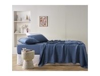 LivingStyles Vintage Design Homeware French Linen Sheet Set, Super King, Brilliant Blue offer