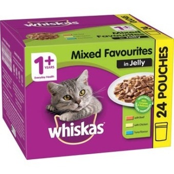 Coles Whiskas favourites in jelly cat food 24x85g offer