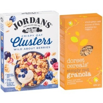 Coles Jordans granola or oat clusters 500g-750g or dorset granola or muesli 450g offer