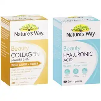 Coles Nature's way beauty collagen mature skin 60 pack or beauty hyaluronic acid 40 pack^ offer