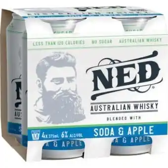 Coles New ned australian whisky & soda apple cans 4x375ml offer