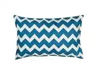 LivingStyles Mossman Chevron Cotton Canvas Lumbar Cushion, Blue offer