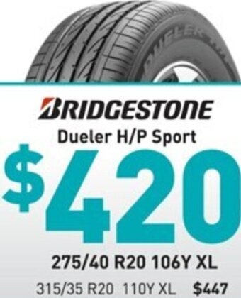 Bob Jane T-Marts Bridgestone Dueler H/P Sport 275/40 R20 106Y XL offer