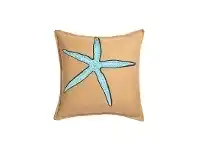 LivingStyles Westie Washed Burlap Scatter Cushion, Aqua Filled Starfish offer
