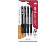 Officeworks Uni Laknock Retractable Ballpoint Pens 0.7mm Black 4 Pack offer