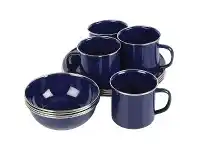 BCF Wanderer 12pc Enamel Dinnerset Easy To Clean Blue offer