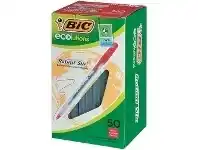 Officeworks BIC Round Stic ECOlutions Ballpoint Pens 50 Pack Red offer