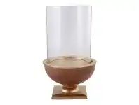 LivingStyles Khushi Mango Wood & Glass Hurricane, Brass offer