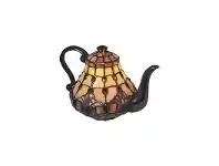 LivingStyles Tiffany Style Stained Glass Statue Table Lamp, Red Tulip Teapot offer