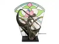 LivingStyles Mazie Tiffany Style Stained Glass Figurine Decor Lamp, Ivory offer