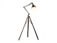 Mars Metal & Wood Tripod Floor Lamp, Antique Brass