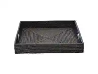 LivingStyles Savannah Rattan Tray, Square, Large, Black offer