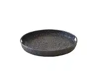 LivingStyles Savannah Rattan Tray, Round, Small, Black offer