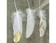 Christmas Ornaments - Feathers, White & Gold 3 pk