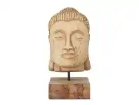 LivingStyles Arkar Carved Mango Wood Buddha Head Sculpture offer