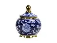 LivingStyles Yuan Oriental Blue & White Ceramic Temple Jar offer