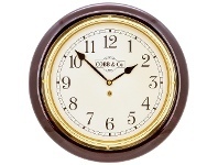 LivingStyles Cobb & Co. Railway Wall Clock, Arabic Numerals, Medium, Gloss Mahogany / Brass offer