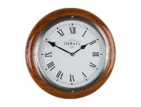 LivingStyles Cobb & Co. Railway Wall Clock, Roman Numerals, Medium, Gloss Oak / Chrome offer