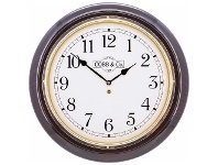 LivingStyles Cobb & Co. Railway Wall Clock, Arabic Numerals, Large, Gloss Mahogany / Brass offer