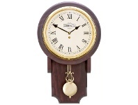 LivingStyles Cobb & Co. Pendulum Chime Wall Clock, Roman Numerals, Medium, Satin Mahogany / Brass offer