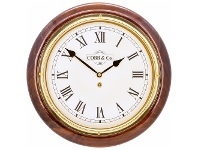 LivingStyles Cobb & Co. Railway Wall Clock, Roman Numerals, Medium, Gloss Walnut / Brass offer