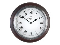 LivingStyles Cobb & Co. Railway Wall Clock, Roman Numerals, Medium, Satin Mahogany / Chrome offer