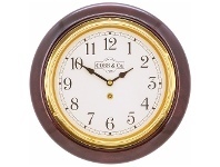 LivingStyles Cobb & Co. Railway Wall Clock, Arabic Numerals, Small, Gloss Mahogany / Brass offer