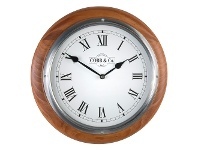 LivingStyles Cobb & Co. Railway Wall Clock, Roman Numerals, Medium, Satin Oak / Chrome offer