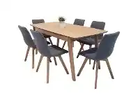 LivingStyles Alexandria 7 Piece Extendable Dining Table Set, 180-220cm, Natural Top, with Willow Chair offer