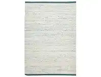 LivingStyles Skandi Zigga Flatwoven Wool Rug, 225x155cm, Ivory/Turquoise offer