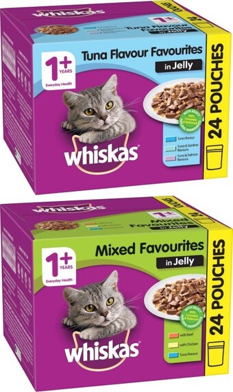 Coles Whiskas favourites in jelly cat food 24x85g offer