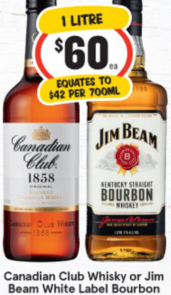 IGA Liquor Canadian Club Whisky or Jim Beam White Label Bourbon 700ml offer