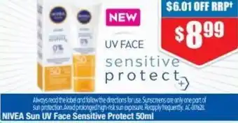 Chemist Warehouse Nivea SunUV Face Sensitive Protect 50ml offer