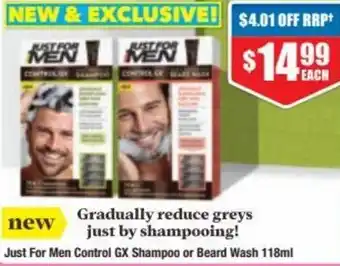 Chemist Warehouse Just For Men Control GX Shampoo Or Beard Wash 118ml offer