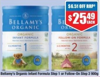Chemist Warehouse Bellamy's Organic Infant Formula Step 1 Or Follow-On Step 2 900g offer