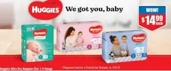 Chemist Warehouse Huggies Ultra Dry Nappies Size 1-5 Range offer