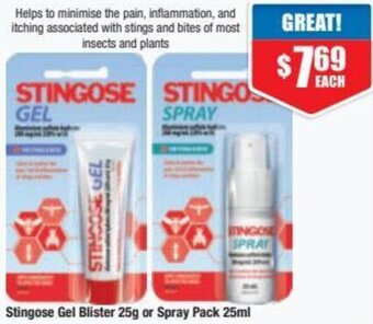 Stingose Gel Blister 25g or Spray Pack 25ml