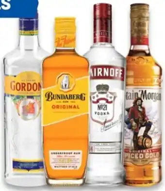 Bottlemart Bundaberg Up Rum, Gordon's London Dry Gin, Smirnoff Red Vodka Or Captain Morgan Spiced Gold 700ml offer