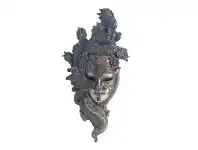 Veronese Cold Cast Bronze Coated Venetian Mask Wall Art, Peacock Headdress
