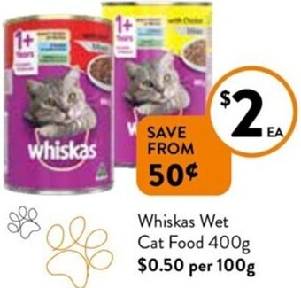 Foodworks Whiskas Wet Cat Food 400g offer