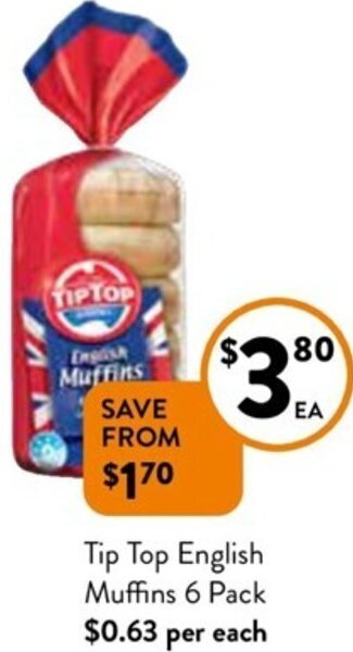 Foodworks Tip Top English Muffins 6 Pack offer